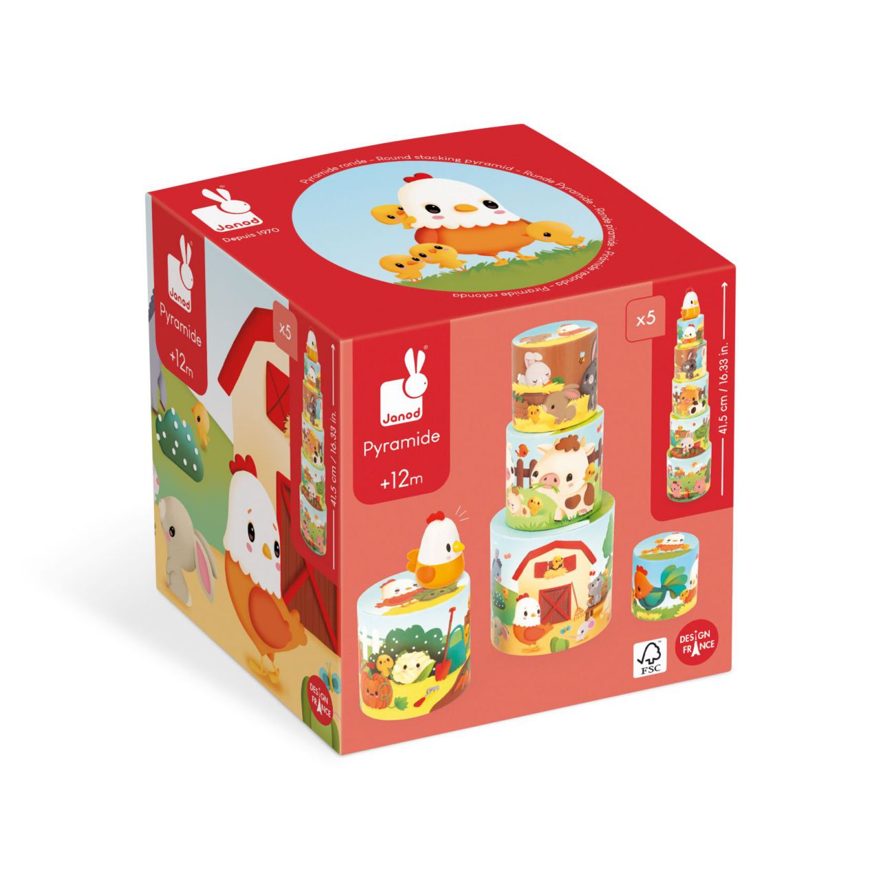 Mi primera pirámide Janod, colores llamativos y decorado de granja - Mimú