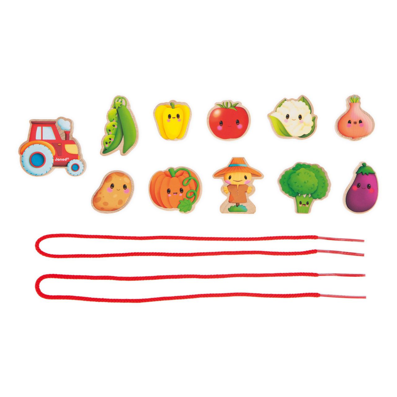 Set de cuentas para enhebrar Janod con colores y formas variadas. Juguete educativo en Mimú