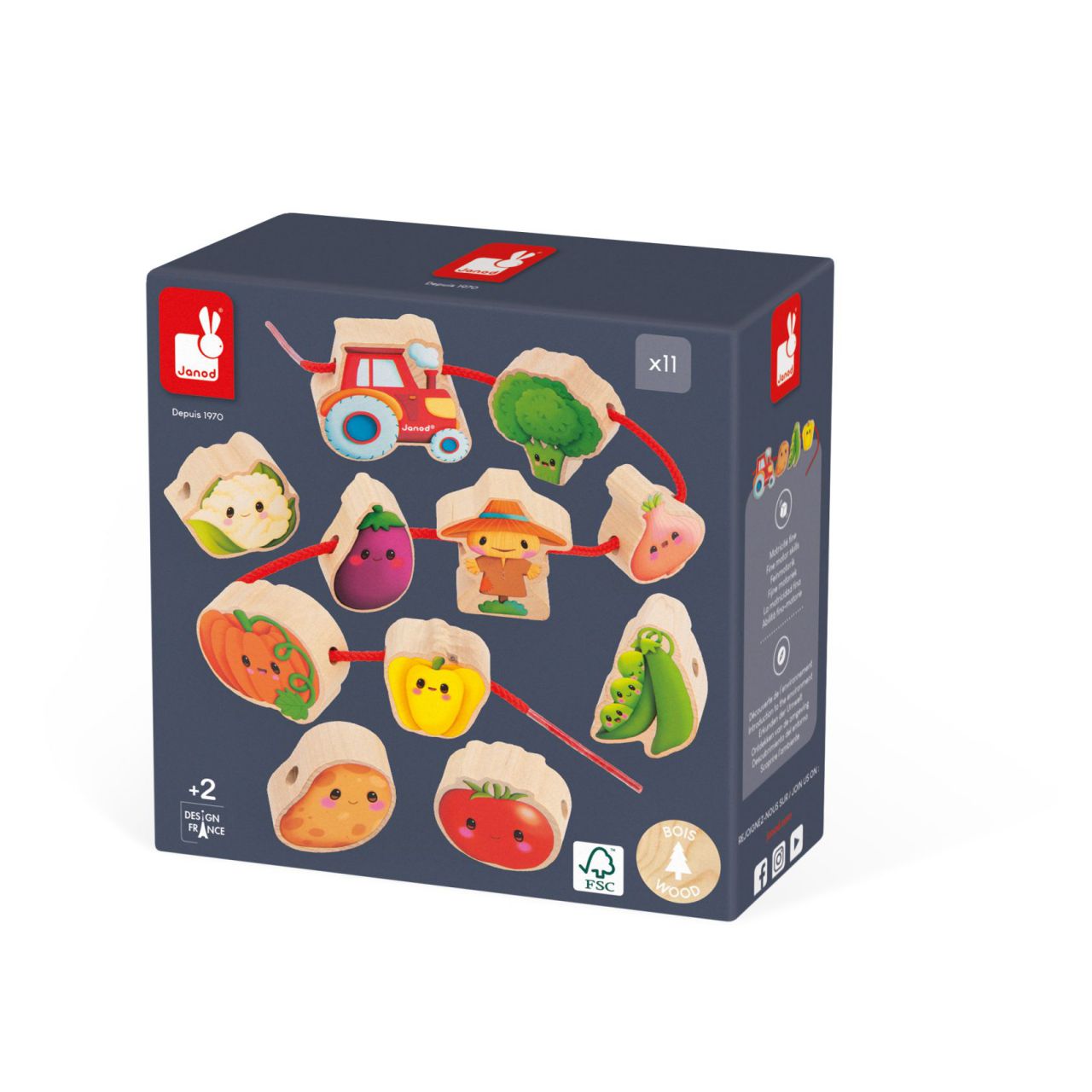 Juguete educativo cuentas huerta Janod, aprendizaje y coordinación para niños y niñas en Mimú