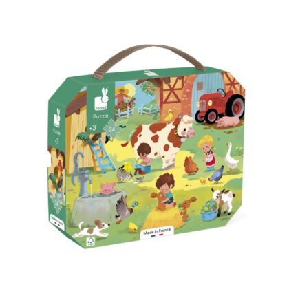 Maletín de puzle La Granja de Janod, estimula el vocabulario y la observación en los niños y niñas. A la venta en Mimú