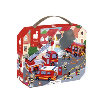 Caja con asa y puzle de los bomberos de Janod, una idea de regalo educativa y divertida - Mimú