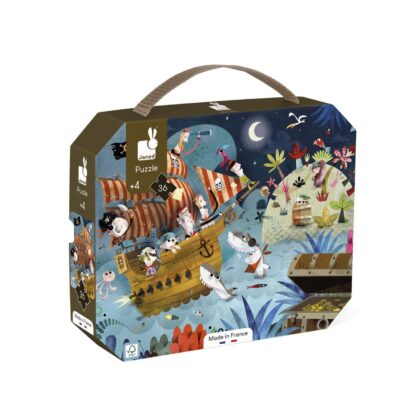 Puzle infantil de 36 piezas con temática pirata, maletín Janod en Mimú