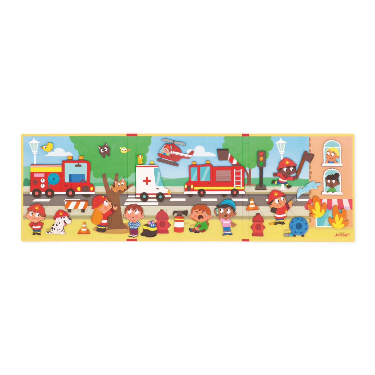 Juego magnético Magneti´stories los bomberos de Janod, estimula la imaginación creando rescates heróicos. Mimú