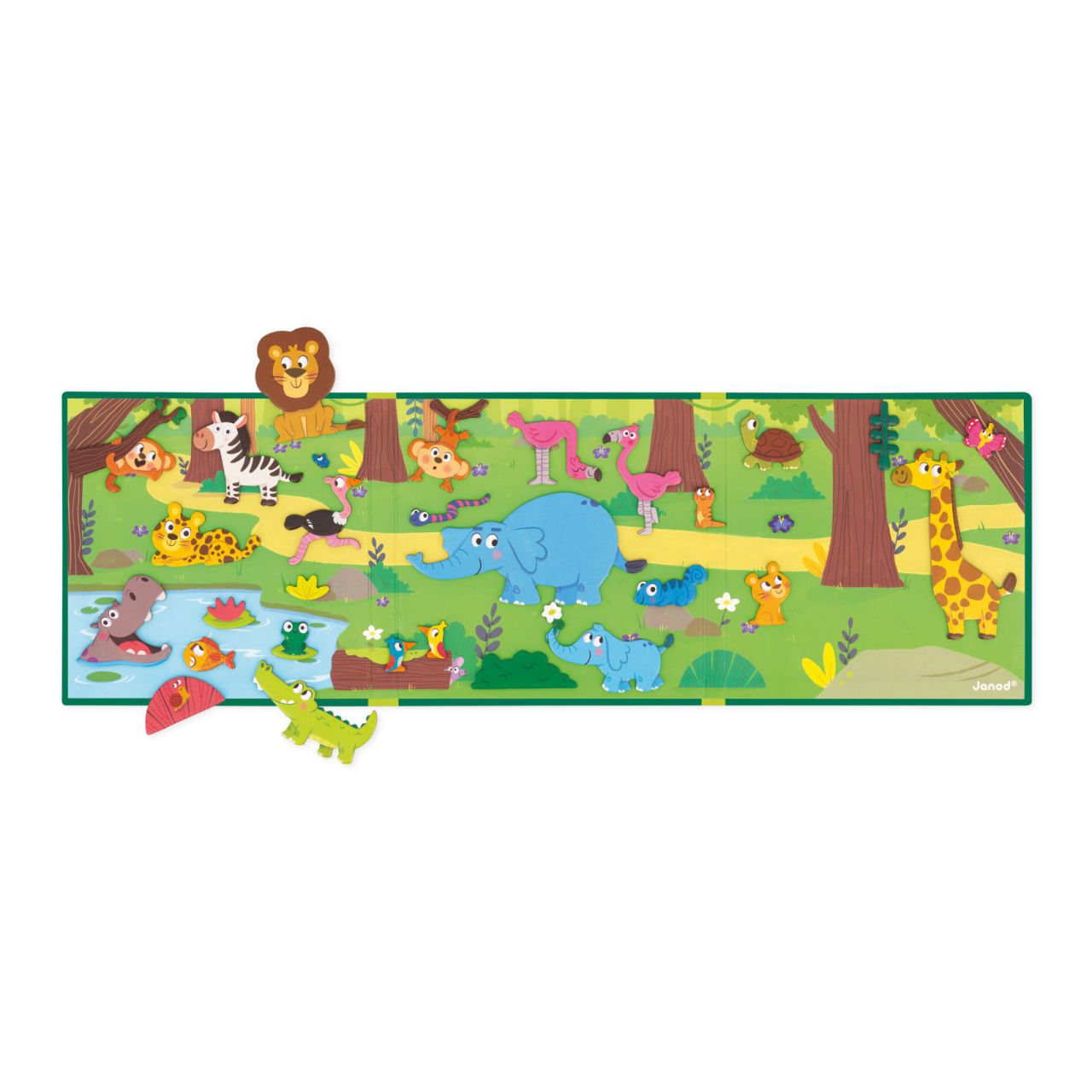 Animales de África, piezas magnéticas para explorar colores y roles en el juego Montessori. Mimú