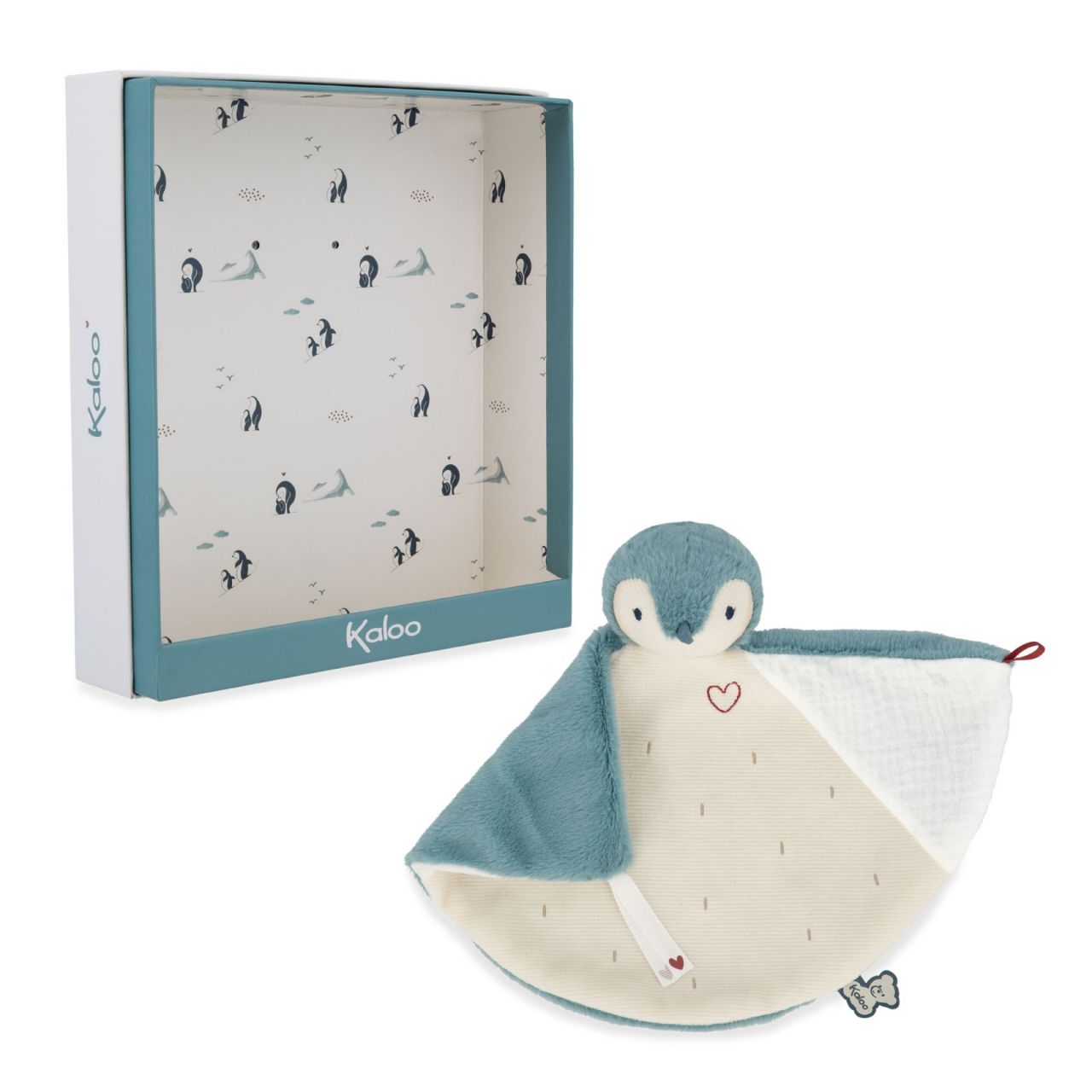 Juguete calmante tipo doudou con pingüino bordado, ayuda al descanso del bebé. Mimú bebés