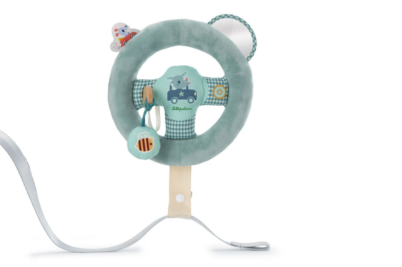 Juguete sensorial Joe al volante de Lilliputiens, ideal para cochecito, en Mimú