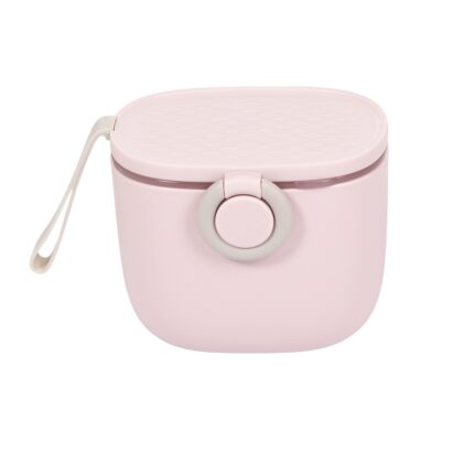 Caja compacta rosa para preparar biberones fuera de casa, incluye cuchara dosificadora, disponible en Mimú