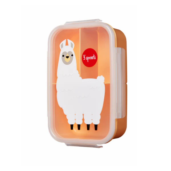 Tupper infantil con llama naranja, sin BPA, para snacks saludables o fruta. 3 Sprouts en Mimú