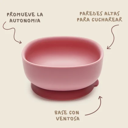 Cuenco Bruno que promueve la autonomía con paredes altas y ventosa en la base. Mimú