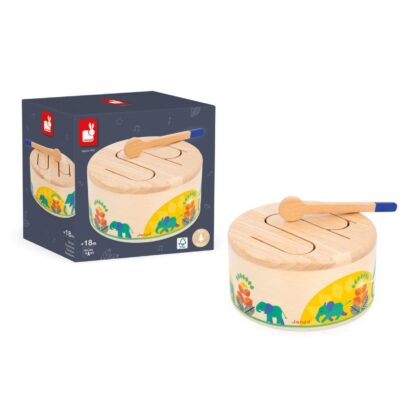 Tambor de Janod con baquetas de madera. Regalo ideal para primeros conciertos en casa. Mimú bebés.