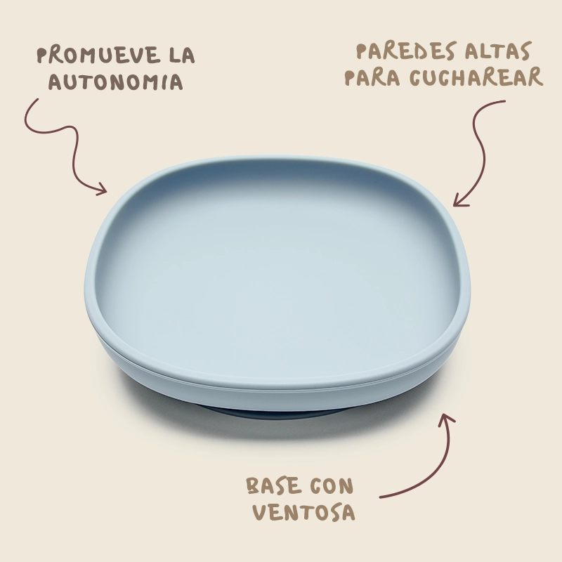 Plato Pablo que promueve la autonomía, base con ventosa y fácil de limpiar. Libre BPA. Mimú