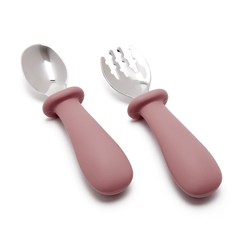 Cubiertos Sam rosa Little Hina, cuchara y teneros silicona sin BPA, primeros sólidos. Mimú bebés Jerez