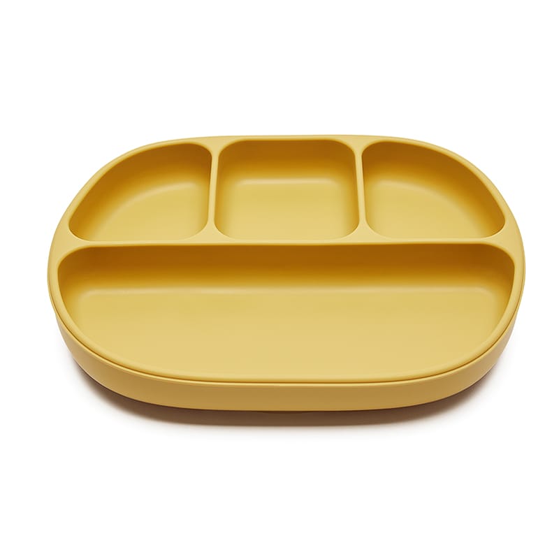 Plato Steve mango silicona con ventosa y tapa, 4 compartimentos, alimentación divertida. Little Hina Mimú bebés Jerez