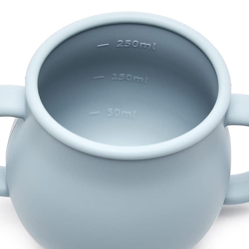 Taza Molly celeste silicona con asas tapa portasnack y cañita, sin BPA. Little Hina Mimú bebés Jerez