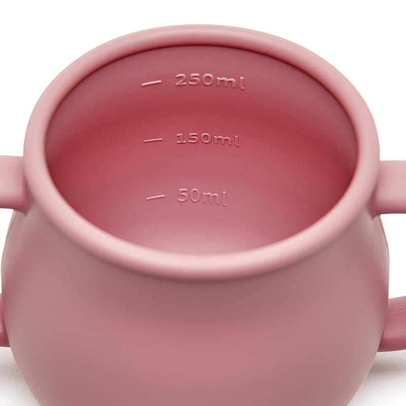 Taza Molly rosa silicona con asas, tapa snack y cañita para aprender a beber. Little Hina en Mimú bebés Jerez