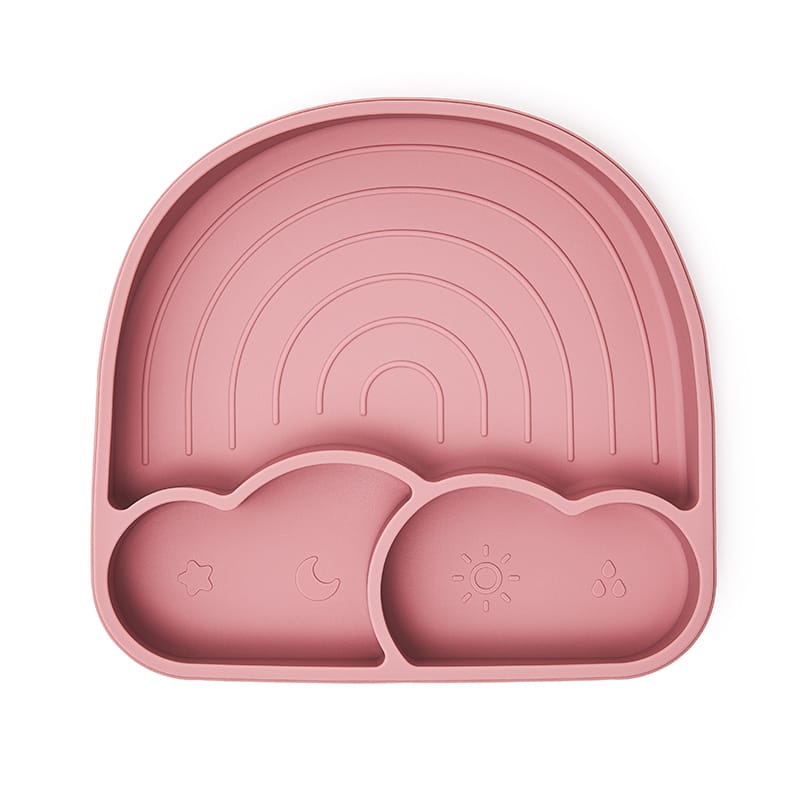 Plato Cris rosa con ventosa, perfecto para separar texturas en el BLW y mantener la calma a la hora de comer. Little Hina en Mimú