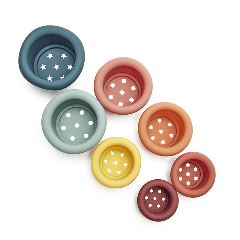 Juguete Lulú vasos apilables silicona, aprende tamaños y colores. Montessori. Mimú