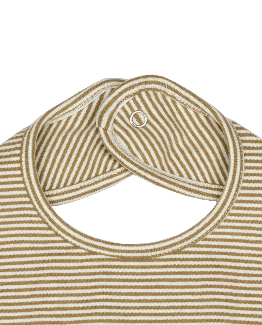 Babero rayas toffee, suave y natural, cuida la piel sensible. Mimú bebés