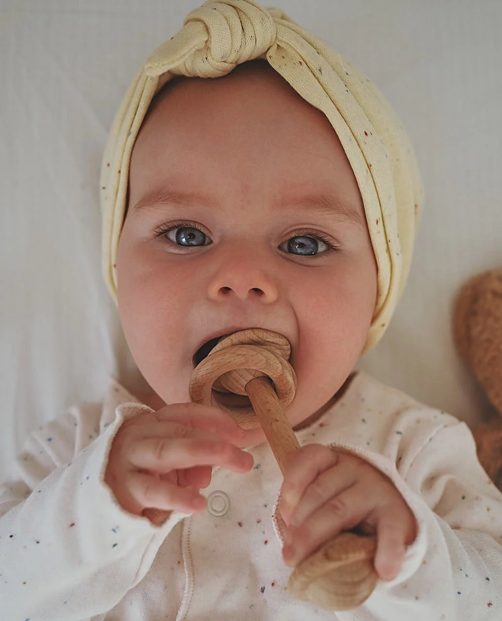 Bandana turbante bebé banana, cinta pelo algodón orgánico, look dulce. Mimú bebés Jerez