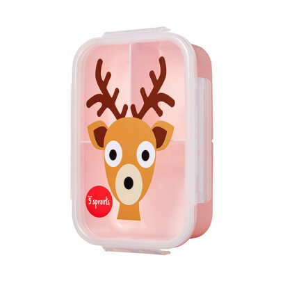 Caja snack con ciervo rosa, perfecta `para pequeñas raciones saludables en el cole. Mimú