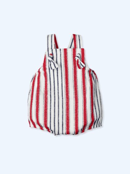 Peto bebé rayas rojas y azules estilo marinero, algodón suave, última unidad talla 12 meses, Mac Ilusion en Mimú bebés Jerez