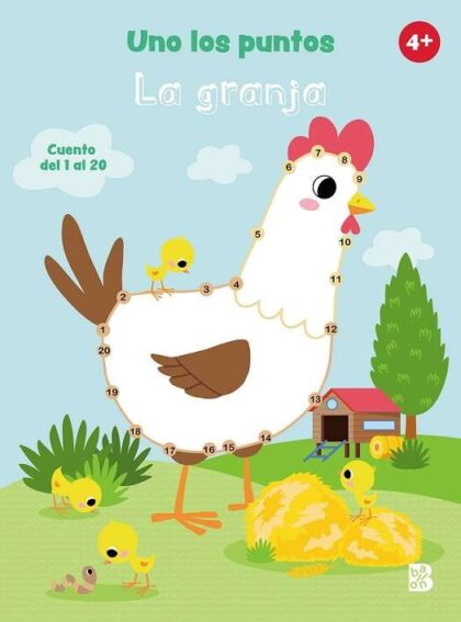 Libro infantil Uno los puntos La granja Cuento del 1 al 20 para 4 años de Ballon. Mimú bebés Jerez