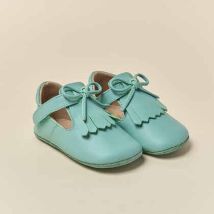 Zapatos respetuosos Principito verde agua para bebé en piel, suela blanda ergonómica. Zapato Molón en Mimú Jerez