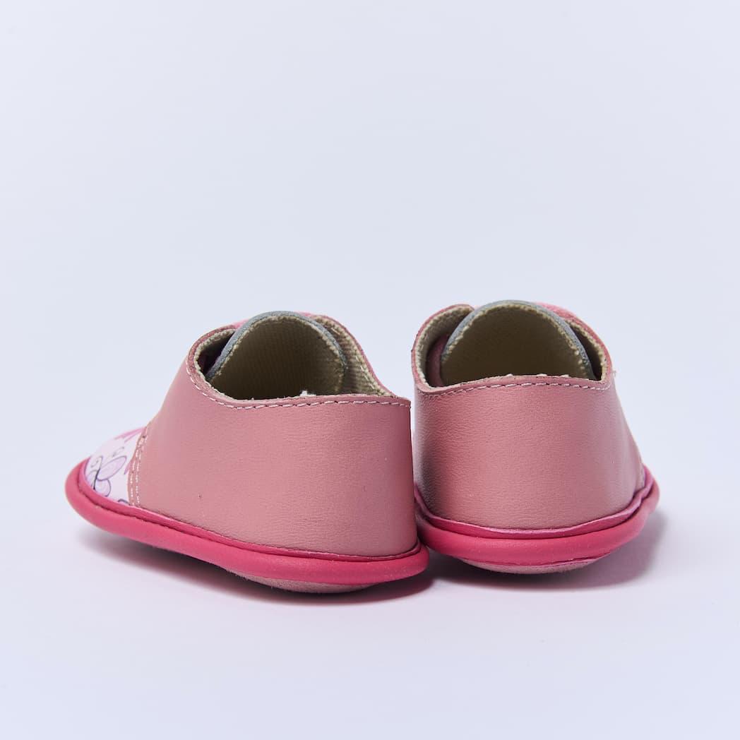 Calzado respetuoso rosa con cordones modelo Miarma Mariposas para bebé en piel, suela flexible. Zapato Molón en Mimú Jerez
