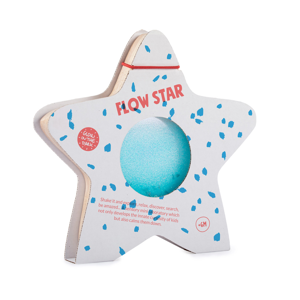 Juguete sensorial flow star azul, estrella con líquidos y brillos para concentrarse y relajarse. Petit Boum en Mimú bebés Jerez