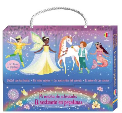 Maletín de actividades El vestuario en pegatinas con 4 libros de pegatinas: Ballet con las hadas, Un reino mágico, Los unicornios del arcoiris y El reino de las sirenas de Usborne en Mimu bebés Jerez
