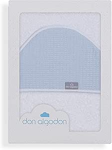 Capa de baño infantil blanca con capucha celeste, grande 100% algodón, de Don Algodon. Mimú bebés Jerez