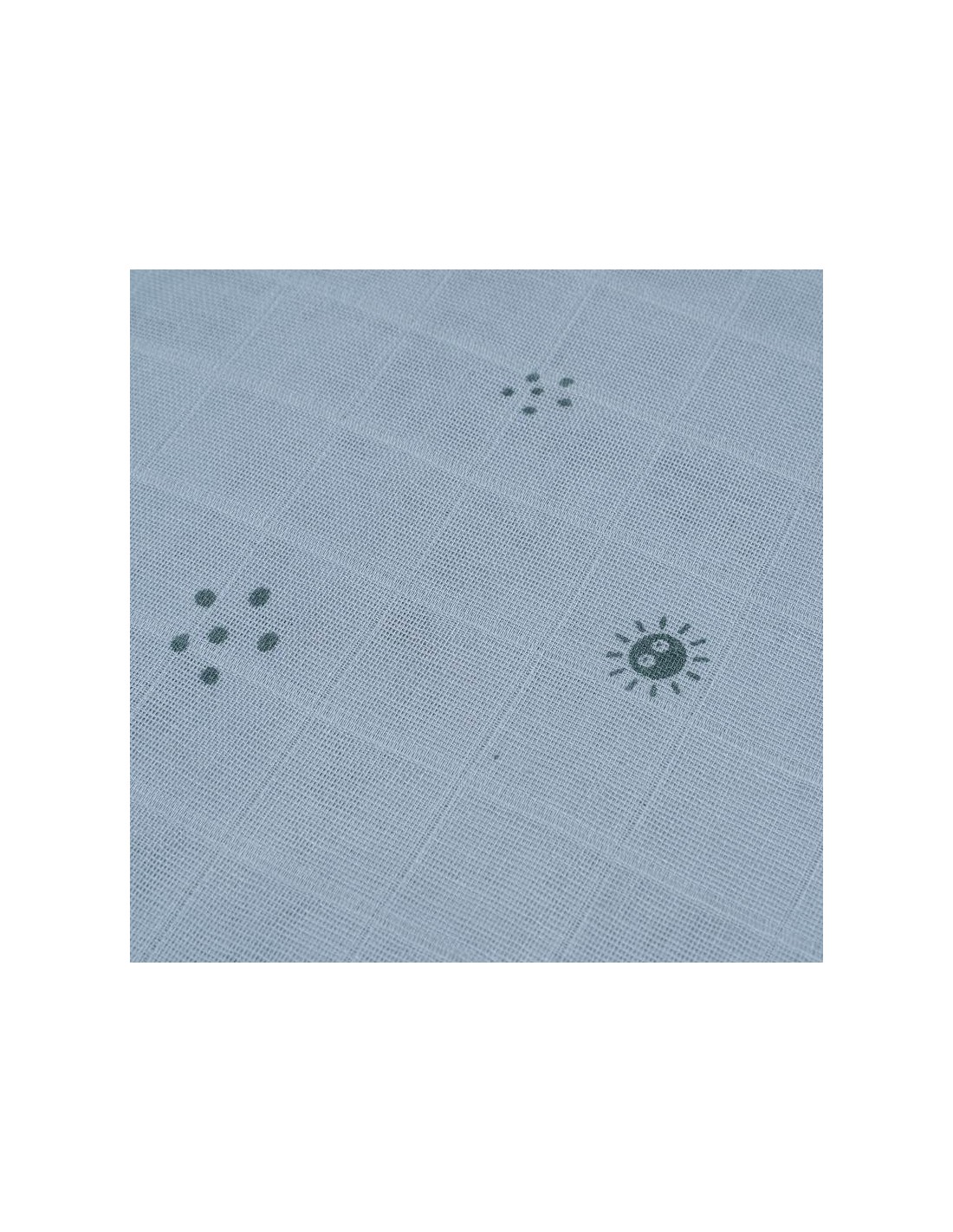 Muselina de algodón, color azul estampada, ideal para arrullo o lactancia, extra grande. Mimú Jerez