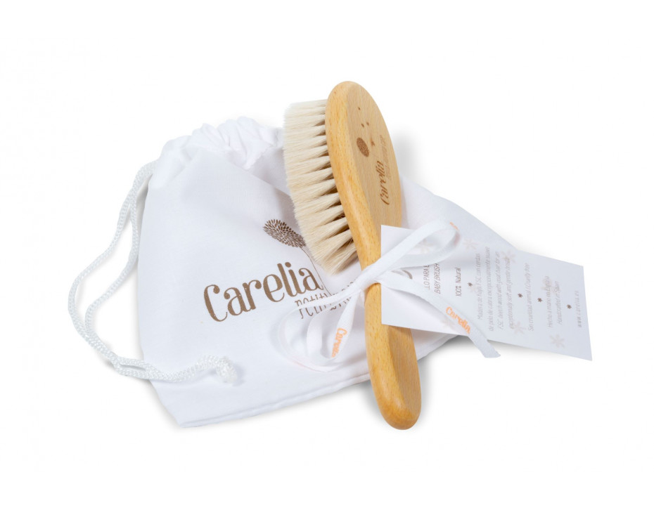 Cepillo natural de bebé Carelia madera FSC, cerdas suaves cruelty free Mimú