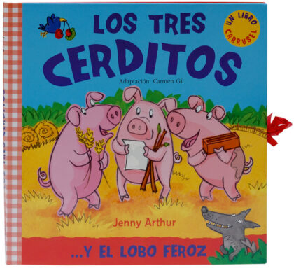 Libro carrusel Los tres cerditos... y el lobo feroz de Combel con escenas 3D, disponible en Mimú bebés