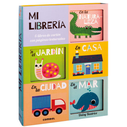 Set Mi Librería de Combel, caja con 6 mini libros de cartón con texturas - Mimú