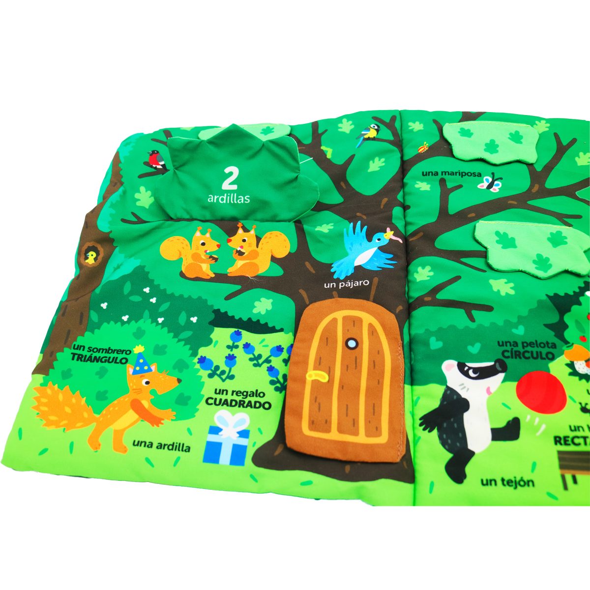 Detalle táctil del libro de tela pop-up para bebés de Combel - Mimú