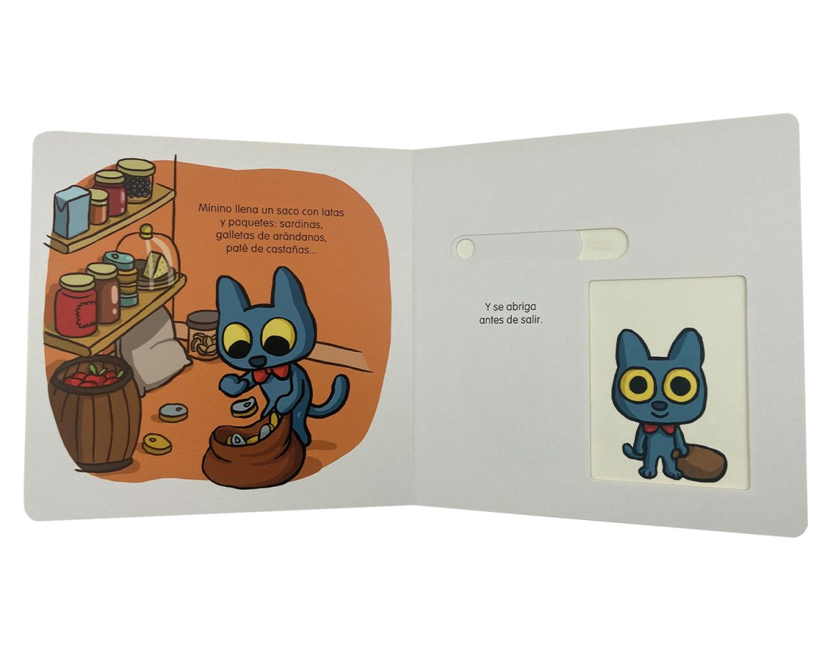 Interior del libro Minino y la Navidad con ilustraciones navideñas, disponible en Mimú