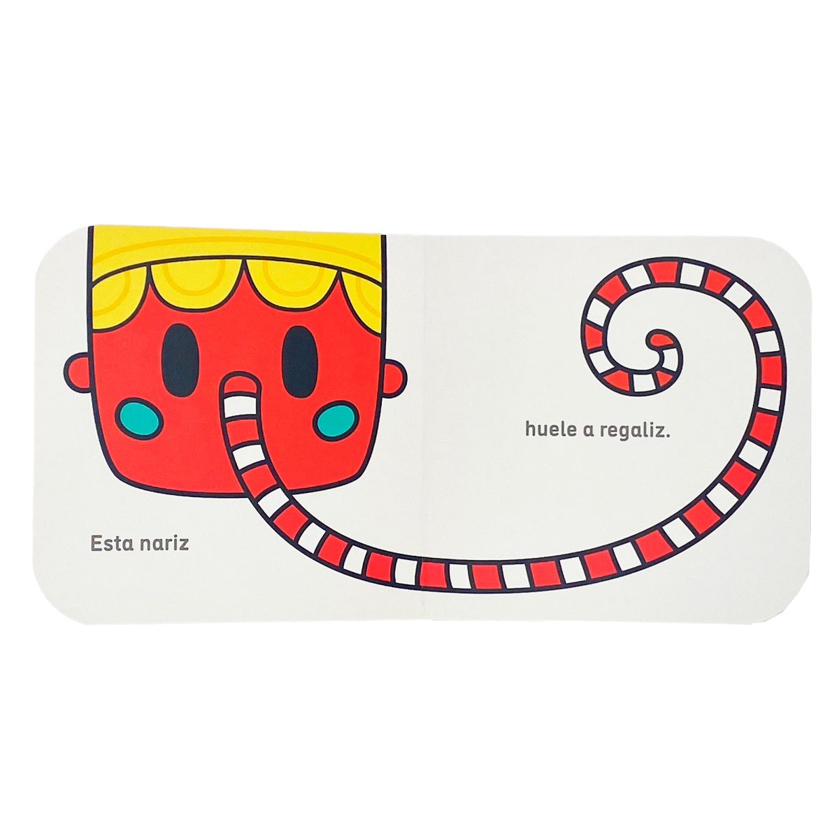 Libro infantil Nariz, naricita de Combel abierto, con ilustraciones dulces para acompañar juegos de vínculo; imagen en Mimú