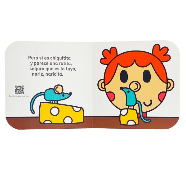 Libro Nariz, naricita de Combel visto abierto, muestra páginas con rima musical ideal para primeros meses; disponible en Mimú