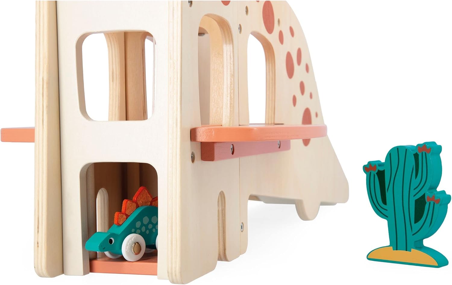 Detalle ascensor del garaje de dinosaurio de Janod, disponible en Mimú