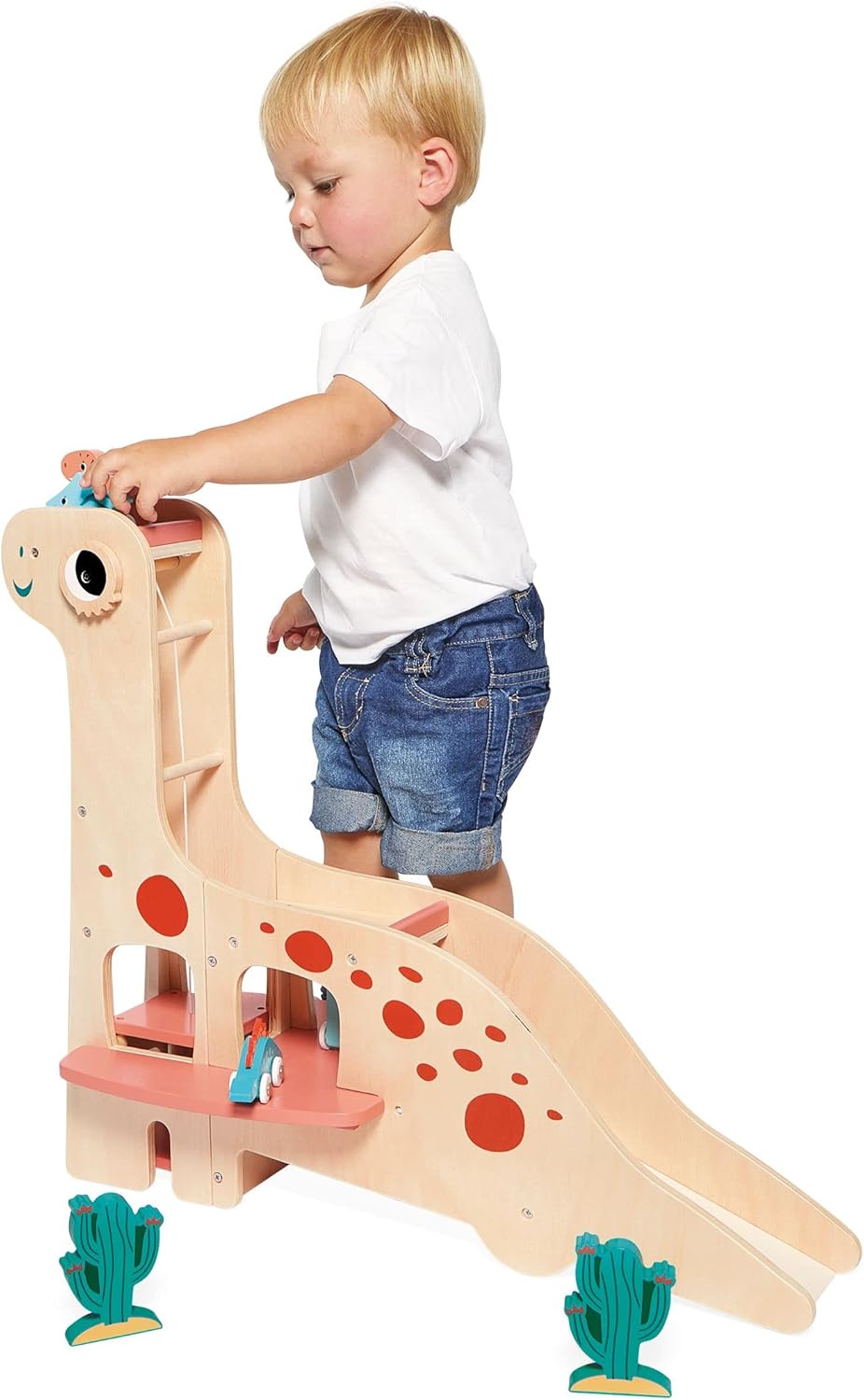 Juego simbólico Dino Garaje Janod con coches y cactus - Mimú