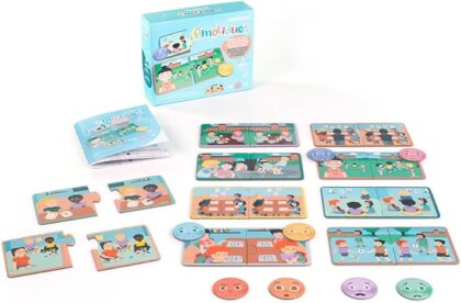 Emotiduos juego de emociones infantil de Miniland para aprender a prevenir el acoso escolar, disponible en Mimú
