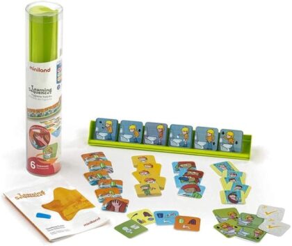 Juego de secuencias hábitos de higiene Miniland ilustraciones, disponible en Mimú