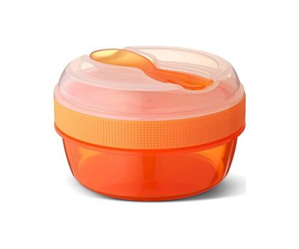 Caja de almuerzo con placa de hielo color naranja con dos compartimentos para peques en Mimú