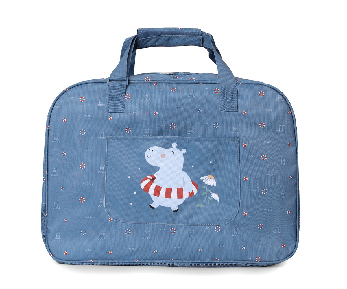 Bolso de playa con rejilla Monnëka modelo hipopótamo azul disponible en Mimú bebés